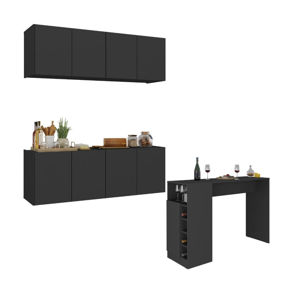 Armário De Cozinha Com Bancada Americana/mesa Gourmet Multimóveis Mp2202 Preto