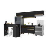 Armário De Cozinha Modulado Com Bancada Veneza Multimóveis Mp2212 Preto/dourado