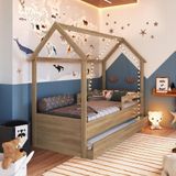 Cama Infantil Montessoriana Com Cama Auxiliar 2 Colchões Aveiro Oak