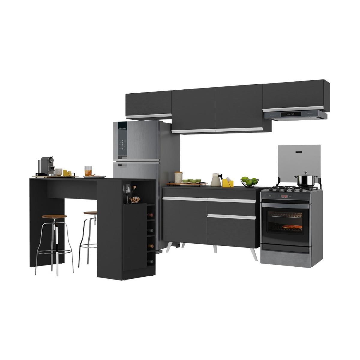 Armário De Cozinha Modulado Com Bancada Veneza Multimóveis Mp2212 Preto/branco