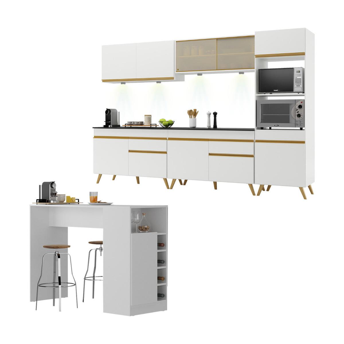 Armário De Cozinha Completa Com Bancada Americana Veneza Multimóveis Mp2199 Branco/dourado