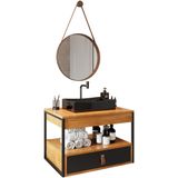 Gabinete De Banheiro Harley Com Espelho E Cuba Dalla Preta Preto/canela/preto/castanho