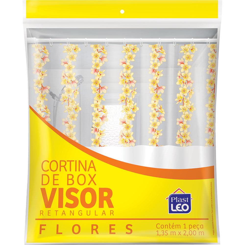 Cortina Para Box Vinil 135x200cm Plast Leo Com Visor Retangular Estampado Flores Amarela