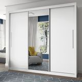 Guarda Roupa Casal 3 Portas 1 Porta Espelhada Royale Gelius Móveis Branco Acetinado