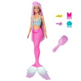 Boneca Barbie Sereia Cabelo Longo Lilás Cauda Rosa Escova E Acessórios Hrr00 Mattel