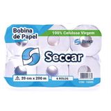 Papel Toalha Seccar Bobina 100% Celulose Cx 6 Rolos 20cm X 200m (gr 24g) Papel Toa.bob C/6x20x200mt 24g Secc.100% Seccar