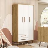 Guarda-roupa 3 Portas Com 2 Gavetas Q Encanto Retrô Freijo Toq/branco Acetinado