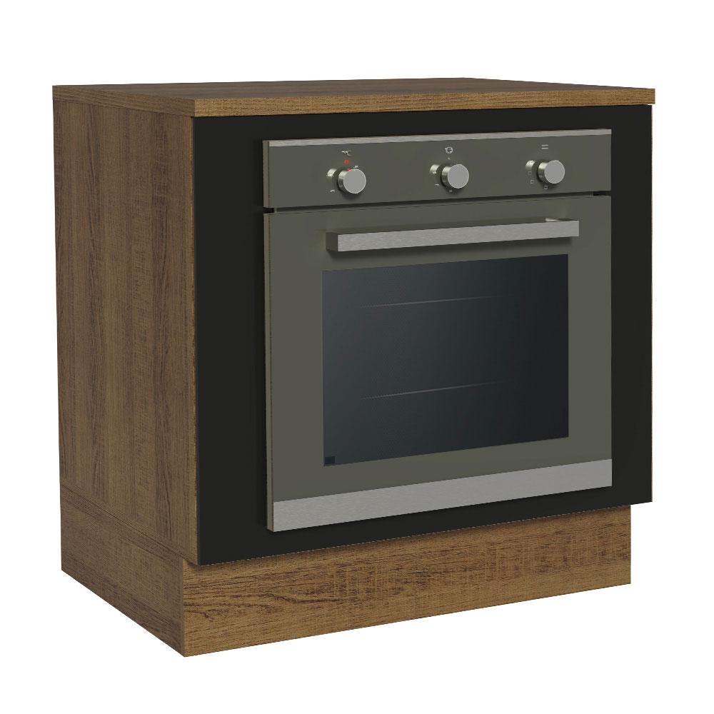 Balcão Para Forno De Embutir 80 X 60 Cm Com Tampo Rustic/preto Agata, Glamy, Stella Madesa