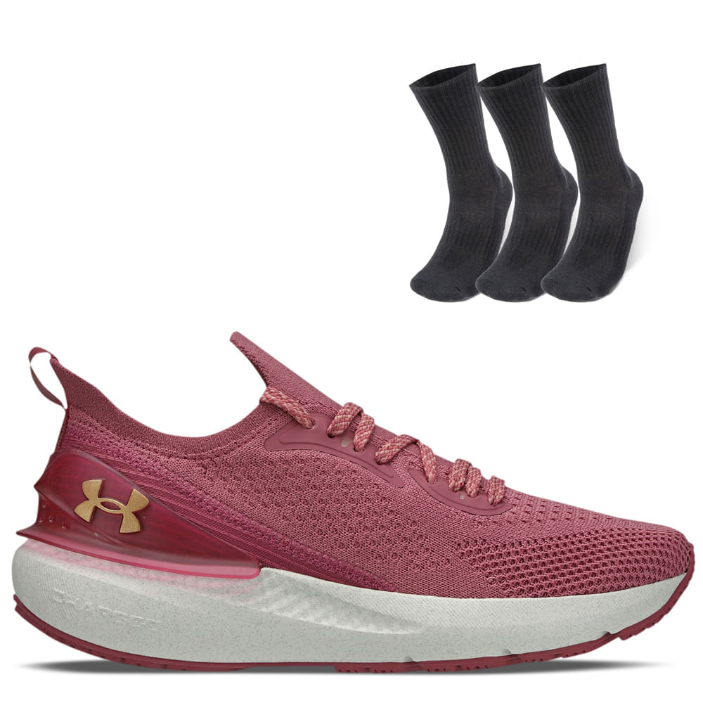 Kit 1 Tênis De Corrida Feminino Under Armour Charged Quicker E 1 Pct Com 3 Pares De Meia Cano Alto