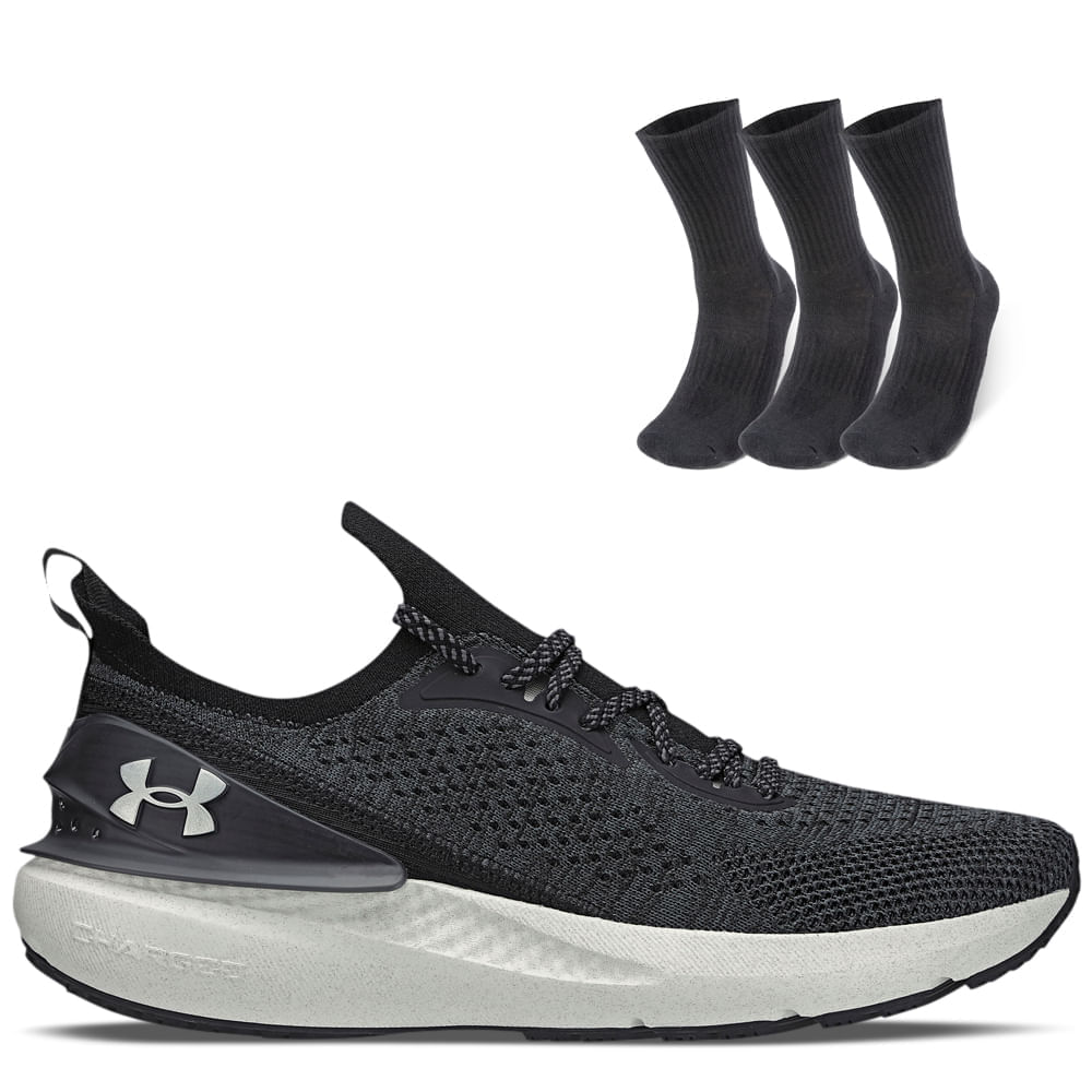 Kit 1 Tênis De Corrida Masculino Under Armour Charged Quicker E 1 Pct Com 3 Pares De Meia Cano Alto