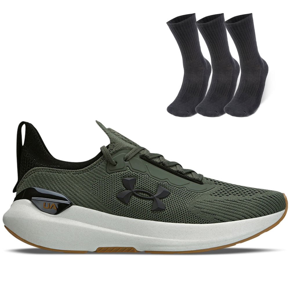 Kit 1 Tênis De Corrida Masculino Under Armour Charged Hit E 1 Pct Com 3 Pares De Meia Cano Alto