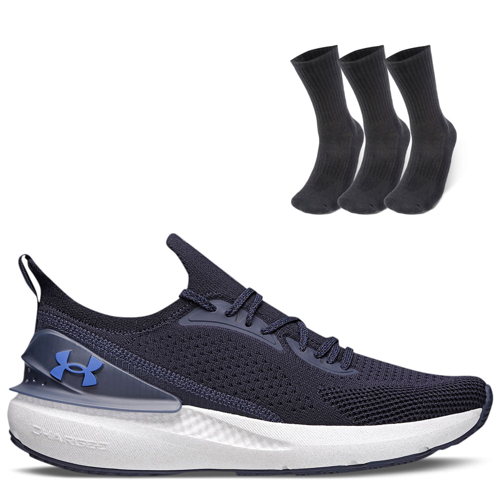 Kit 1 Tênis De Corrida Masculino Under Armour Charged Quicker E 1 Pct Com 3 Pares De Meia Cano Alto