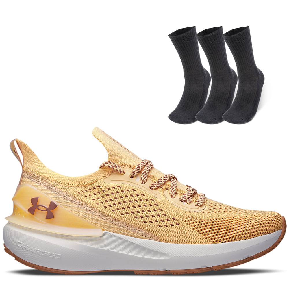 Kit 1 Tênis De Corrida Feminino Under Armour Charged Quicker E 1 Pct Com 3 Pares De Meia Cano Alto