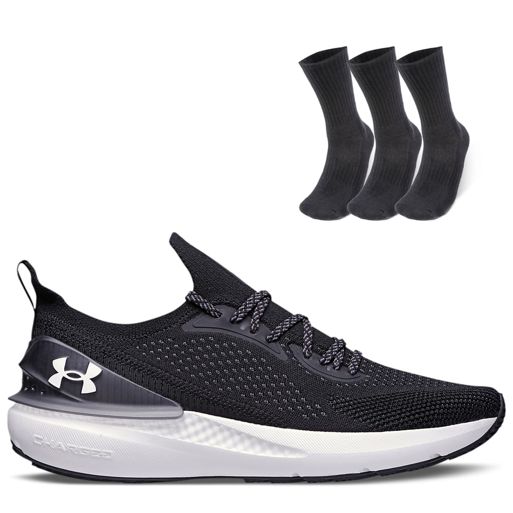 Kit 1 Tênis De Corrida Masculino Under Armour Charged Quicker E 1 Pct Com 3 Pares De Meia Cano Alto