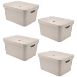 4x Caixa Plastica Multiuso 32l Organizadora Ou Cube Bege