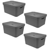 4x Caixa Ou Organizadora Multiuso 32l Cube G Cinza 24,5x36x46cm