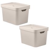2x Caixa Plastica 18l Multiuso Organizadora Bege Ou C/ Tampa