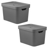 2x Caixa Plastica 18l Multiuso Organizadora C/ Tampa Cinza Ou Cube