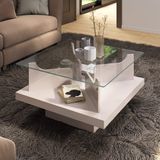 Mesa De Centro Quadrada Com Tampo De Vidro Artely Clear Cor Off White