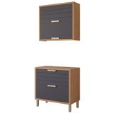 Armario Aereo Com Balcão Eloise 80cm Com 3 Portas E 1 Gaveta Freijo/titanium
