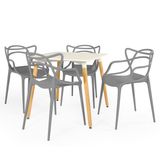 Conjunto Mesa De Jantar Quadrada Eiffel Branca 80x80cm Com 4 Cadeiras Allegra - Cinza Escuro