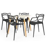 Conjunto Mesa De Jantar Quadrada Eiffel Branca 80x80cm Com 4 Cadeiras Allegra - Preto