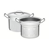 Jogo Cozi-pasta Tramontina Professional Em Aço Inox Fundo Triplo Com Tampa Plana Detalhe Satinado 2 Peçs 24 Cm 65620/400