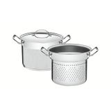 Jogo Cozi-pasta Tramontina Professional Em Aço Inox Fundo Triplo Com Tampa Plana Detalhe Satinado 2 Pçs 20 Cm 65620/410