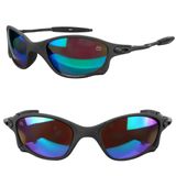 Óculos Sol Preto Praia Lupa Proteção Uv Verde + Case Presente Aste Metal Casual Lente Espelhada