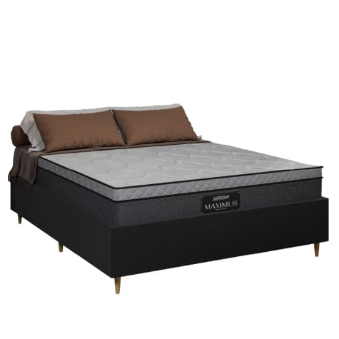 Cama Box Desmontável Casal Queen Com Colchão Gazin Molas Ensacadas Maximus Gazin 158x198x63cm Cinza/branco/preto