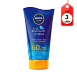 Kit C/03 Nivea Kids Fps60 Protetor Solar Infantil Piscina 150ml