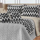 Cobre Leito Queen Chevron Dupla Face Com Almofadas E Xale 8 Peças Cinza