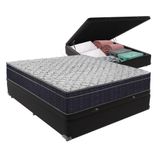 Cama + Box Bau Casal Colchão Extra Firme Ortobom D45 Airtech Cor:preto