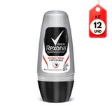 Kit C/12 Rexona Antibacterial + Invisible Desodorante Rollon Masculino 50ml