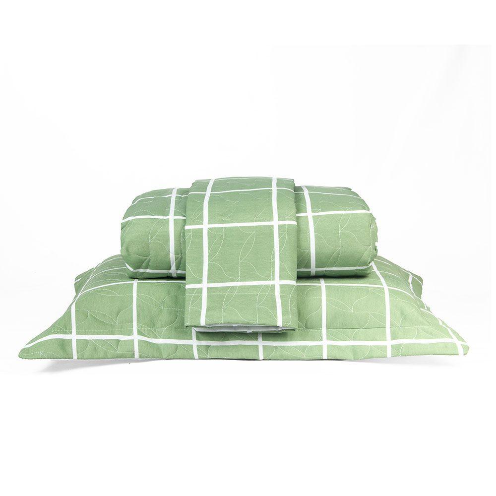 Cobre Leito Queen Classic Estampado 160 Fios 3 Peças Grid Verde