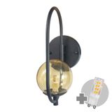 Arandela Online Preta Globo De Vidro Ambar + Led 5w