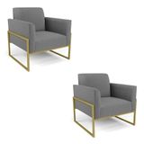 Kit 2 Poltronas Base Industrial Alta Dourado Marisa Linho Grafite A26 D03 - D\&#39;rossi