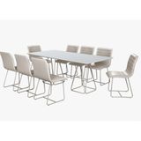 Conjunto Mesa De Jantar Milão Off White Com 8 Cadeiras Cristal Couro Pérola Metal Champanhe