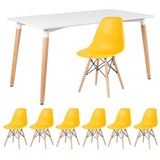 Mesa De Jantar 80 X 140 Cm Branco + 6 Cadeiras Amarelo