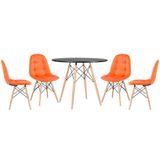 Mesa Redonda Eames 90 Cm Preto + 4 Cadeiras Estofadas Eiffel Botonê Laranja Laranja