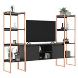 Rack Para Tv E Estante Estilo Industrial Moderno Preto Cobre