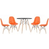 Mesa Redonda Eames 80 Cm Preto + 4 Cadeiras Estofadas Eiffel Botonê Laranja Laranja