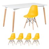 Mesa De Jantar 80 X 140 Cm Branco + 4 Cadeiras Amarelo