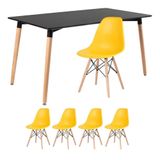 Mesa De Jantar 80 X 140 Cm Preto + 4 Cadeiras Amarelo