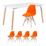 Mesa De Jantar 80 X 140 Cm Branco + 4 Cadeiras Laranja