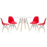 Mesa Redonda Eames 100cm Branco + 4 Cadeiras Vermelho