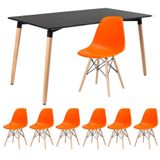 Mesa De Jantar 80 X 140 Cm Preto + 6 Cadeiras Laranja