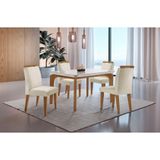 Conjunto Mesa Liz 120cm Com Vidro 4 Cadeiras Athenas Mod... Veludo Creme/off White/imbuia/serig. Off