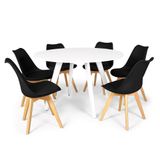 Conjunto Mesa De Jantar Redonda Amanda Branca 120cm Com 6 Cadeiras Eiffel Leda - Preto