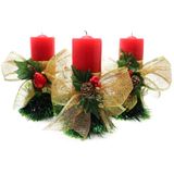 Kit 3 Velas Vermelhas Decorativas Para Natal Com Laço Dourado